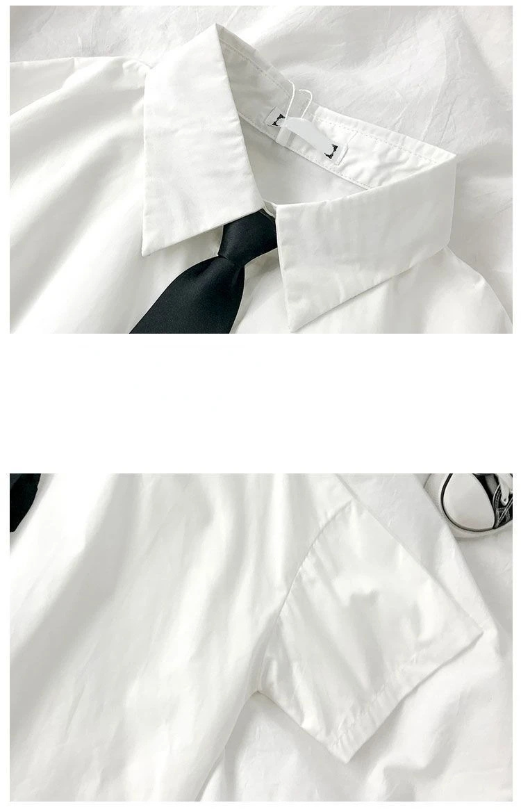 AliExpress White Shirt Women Blusas Short Sleeve Lapel Blouse with Tie Japanese Fashion Student Summer Daily College Style Top, view 4