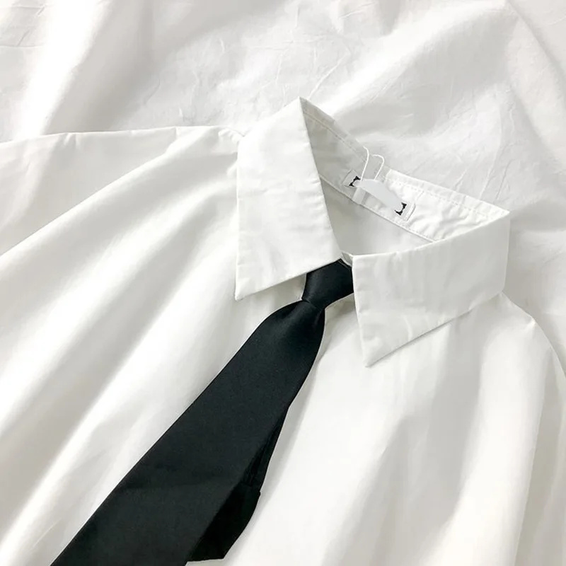 AliExpress White Shirt Women Blusas Short Sleeve Lapel Blouse with Tie Japanese Fashion Student Summer Daily College Style Top, view 5