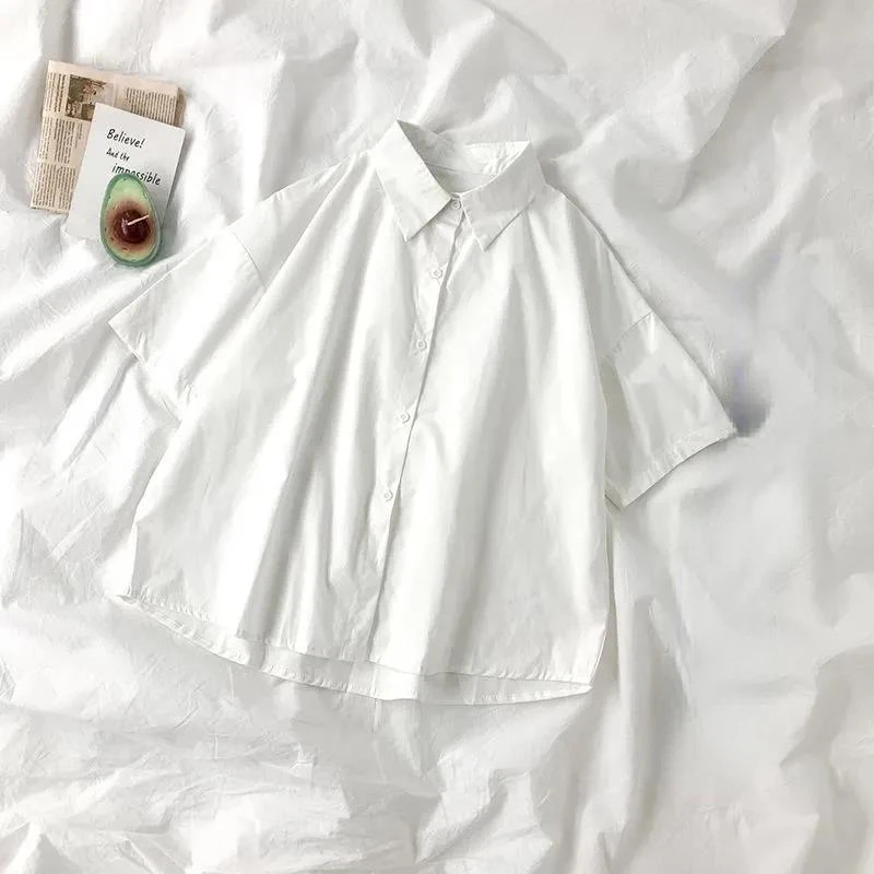 AliExpress White Shirt Women Blusas Short Sleeve Lapel Blouse with Tie Japanese Fashion Student Summer Daily College Style Top, view 6