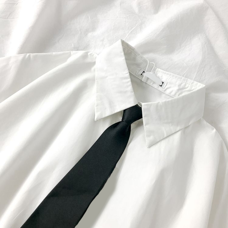AliExpress White Shirts Women Fashion Black Tie Japan Style Preppy Students JK Girls Blouse Simple Solid Loose Summer Button Up Tops New, view 4