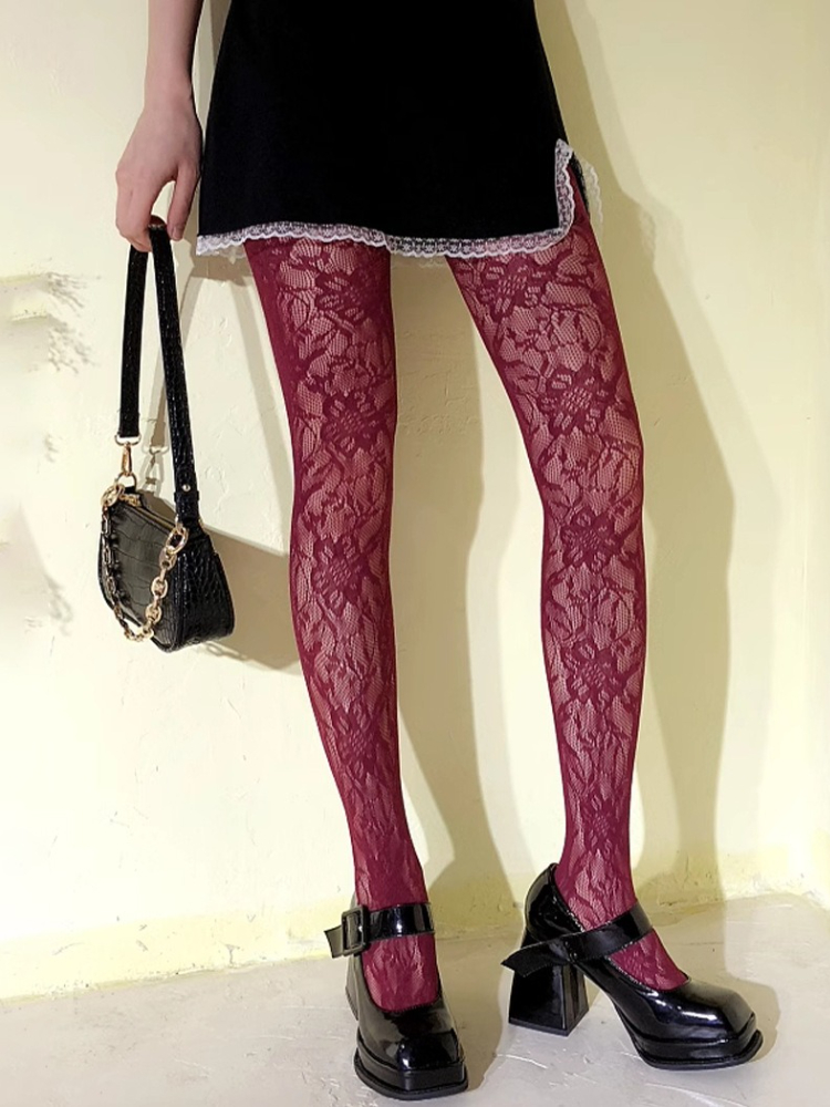 AliExpress White Socks Women Sexy Fishnet Stockings Femme Summer Thin Flower Mesh Pantyhose Elastic Slimming High Waist Hollow Out Tights, view 6