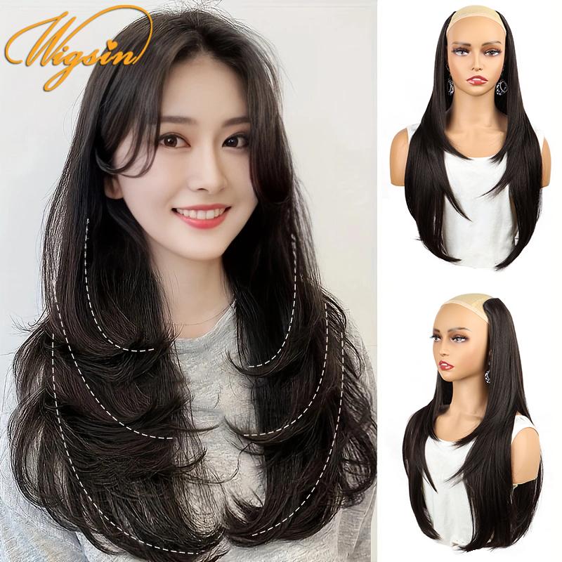 AliExpress WIGSIN 22Inch Synthetic V-shaped Layered 4 Clips Long Straight Hair Extension Fashion Invisible Hairpiece Wig for Women