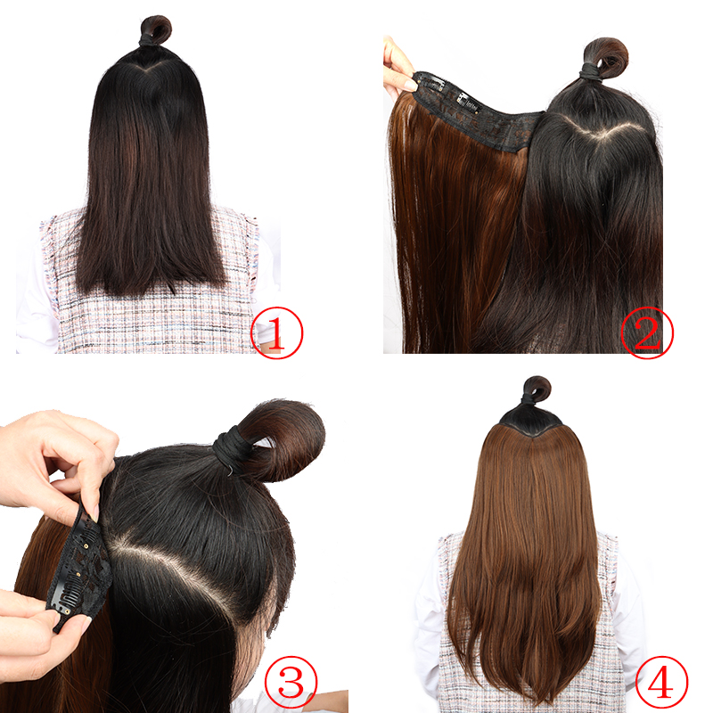 AliExpress WIGSIN 22Inch Synthetic V-shaped Layered 4 Clips Long Straight Hair Extension Fashion Invisible Hairpiece Wig for Women, view 5
