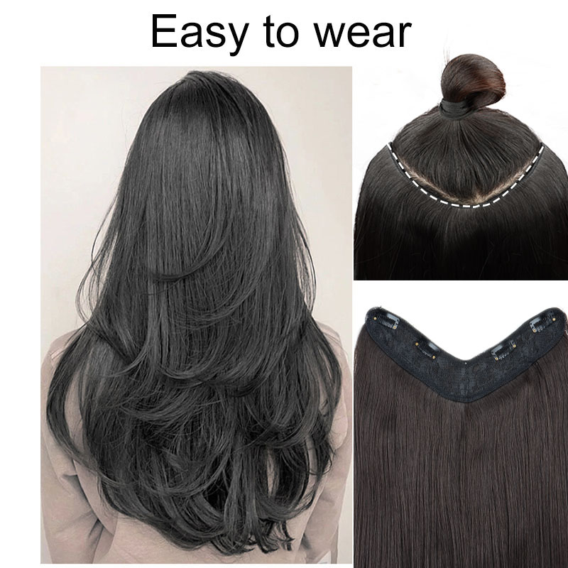 AliExpress WIGSIN 22Inch Synthetic V-shaped Layered 4 Clips Long Straight Hair Extension Fashion Invisible Hairpiece Wig for Women, view 6