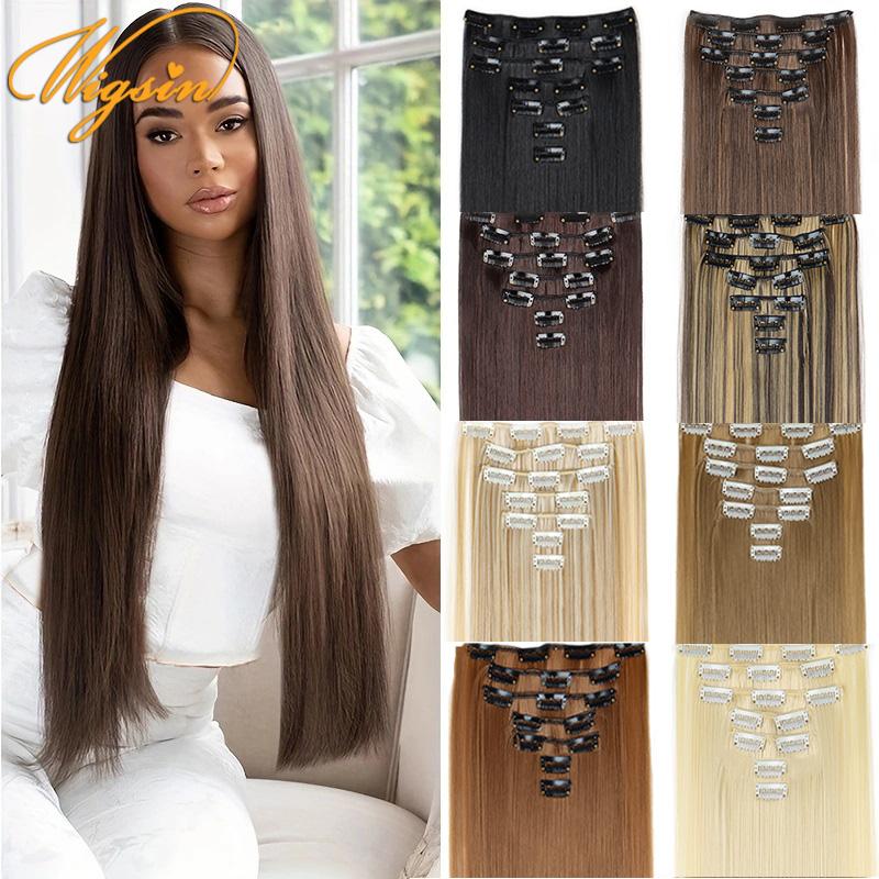 AliExpress WIGSIN 24Inch Synthetic 7Pcs/set Long Straight Hair Extension 16Clips Hairstyle Black Blonde Hairpiece for Women