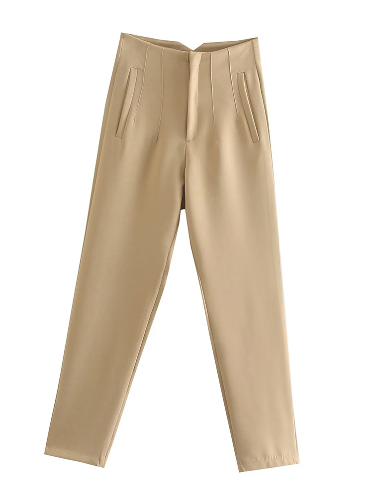 AliExpress Willshela Women Fashion Straight Pants High Waist Front Zipper Trousers Vintage Full Length Female Chic Lady, view 4