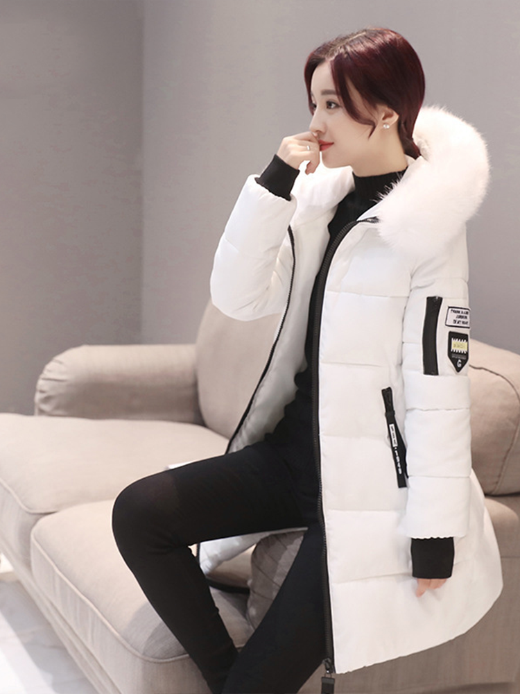 AliExpress Winter Warm Fur Collar Hooded Women Parka Fashion Comfortable Zipper Pockets Design Long Jacket Elegant Slim Thick Female Coats, view 3