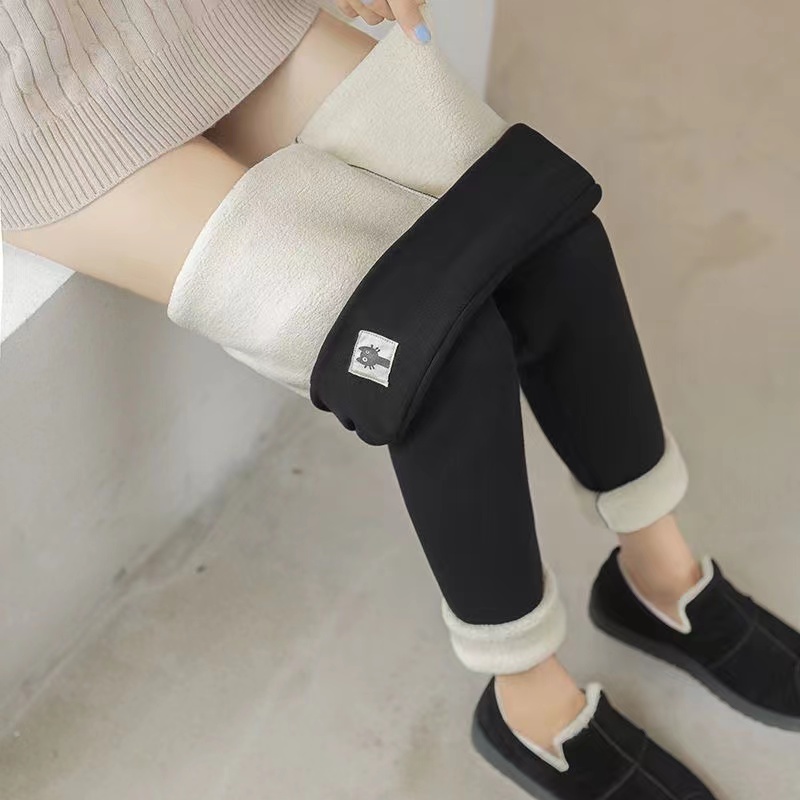 AliExpress Winter Women Leggings Fleece Lined Velvet Keep Warm Pants High Waist Leggings Women Solid Comfortable Stretchy Thermal Plus Size, view 2