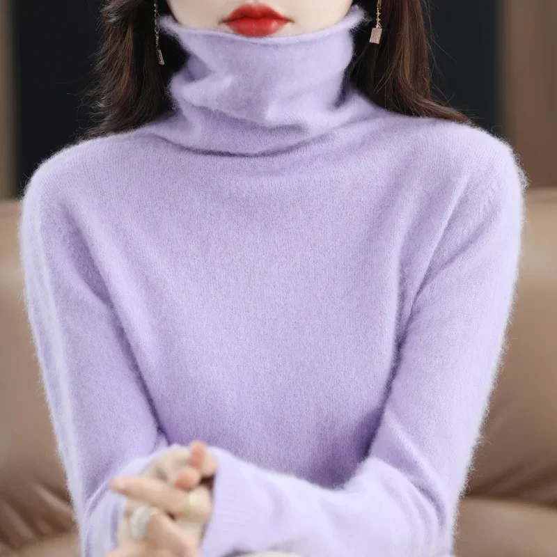 AliExpress WinvyNee Women Clothing Mink Cashmere Sweater Half High Collar Solid Tops Outerwears 2024 Knitted Oversized Pullover A1248005, view 3