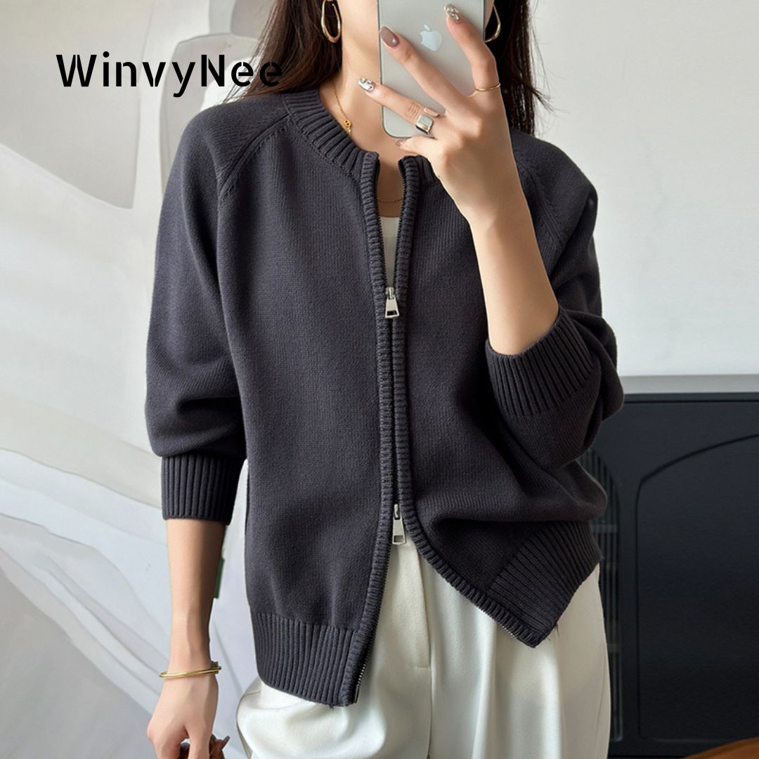 AliExpress WinvyNee Women's Clothing 100% Cotton Solid Crew Neck Zip Loose Soft Thick Long Sleeve Cardigan Spring Knitted Outwear ZA1002018