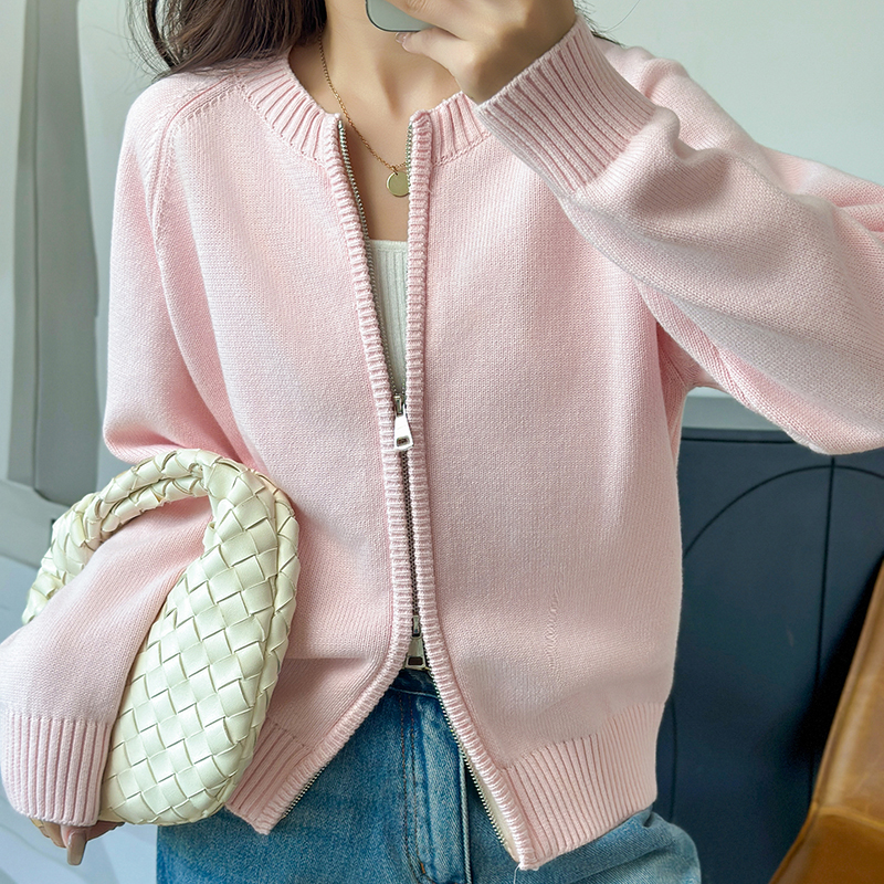 AliExpress WinvyNee Women's Clothing 100% Cotton Solid Crew Neck Zip Loose Soft Thick Long Sleeve Cardigan Spring Knitted Outwear ZA1002018, view 3