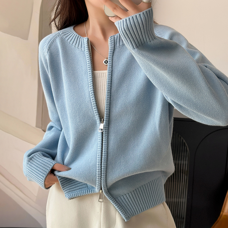 AliExpress WinvyNee Women's Clothing 100% Cotton Solid Crew Neck Zip Loose Soft Thick Long Sleeve Cardigan Spring Knitted Outwear ZA1002018, view 5