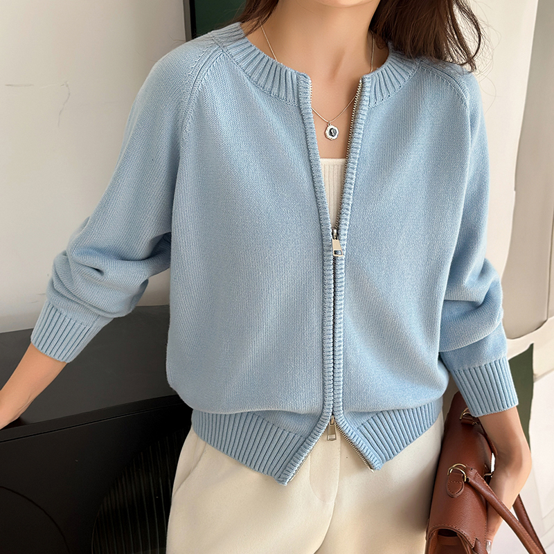 AliExpress WinvyNee Women's Clothing 100% Cotton Solid Crew Neck Zip Loose Soft Thick Long Sleeve Cardigan Spring Knitted Outwear ZA1002018, view 6
