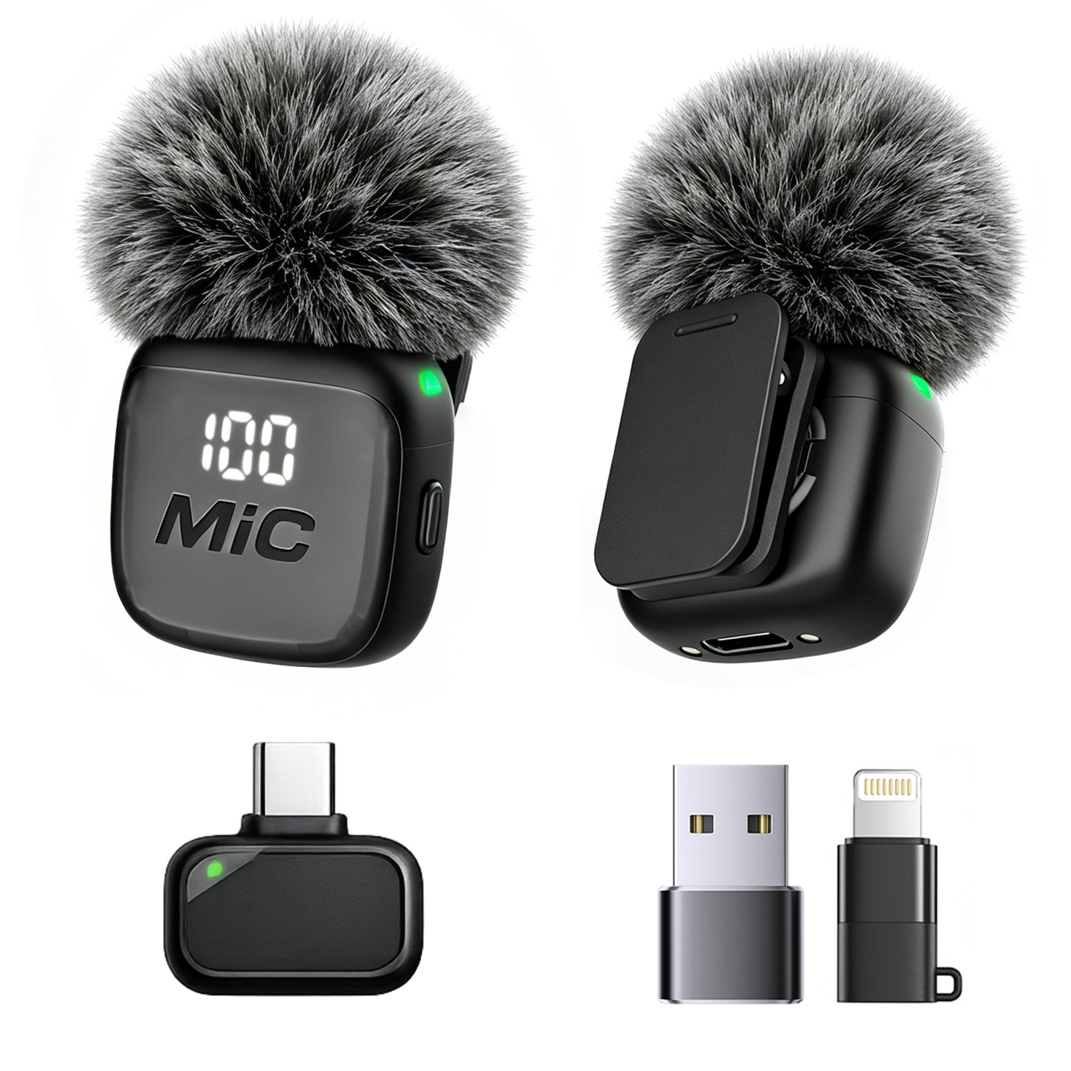 AliExpress Wireless Lavalier Microphone, Mini Mic, Wind Cover, Type-C With Lightning & USB Adapter, for Phones, Tablets, Laptops, Computers