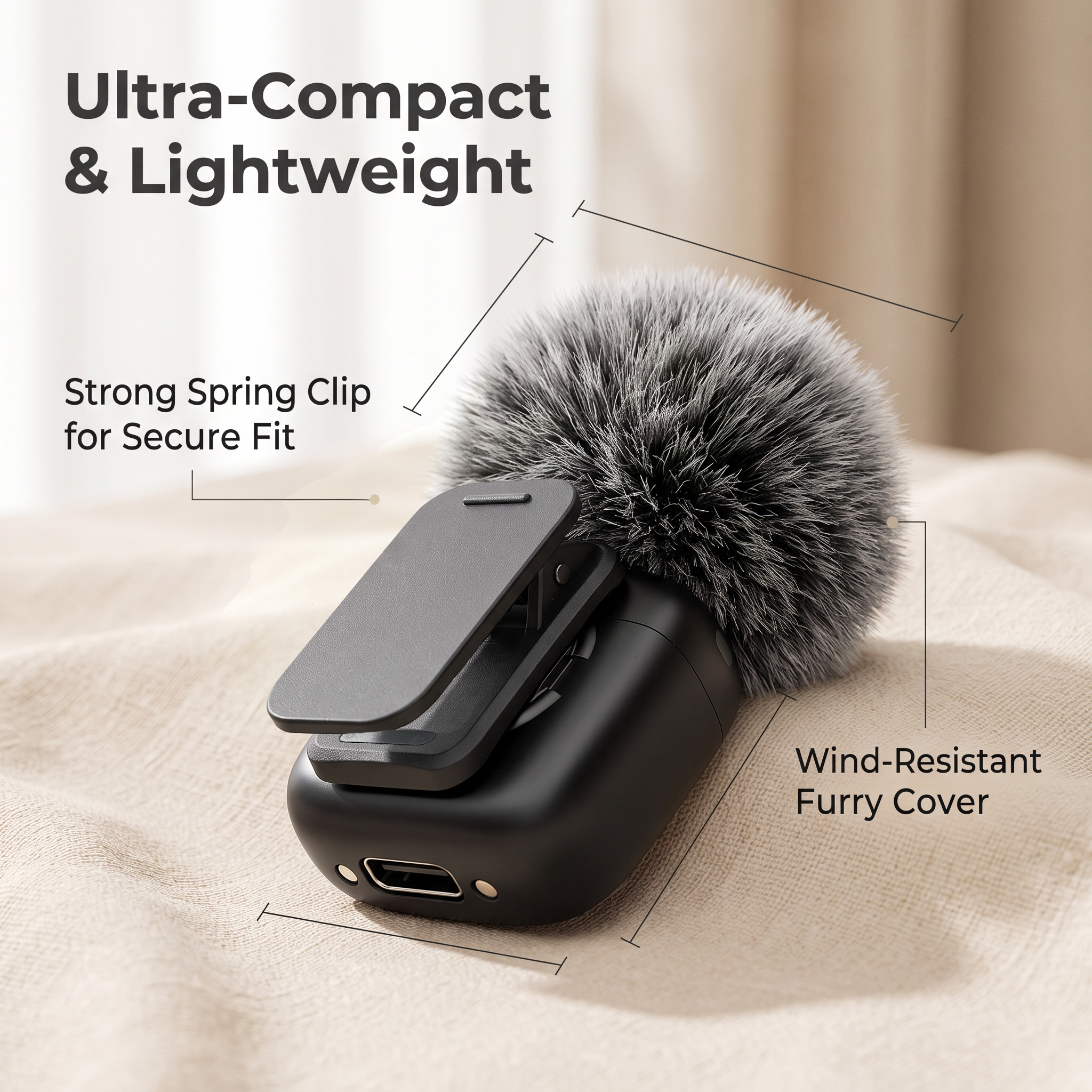 AliExpress Wireless Lavalier Microphone, Mini Mic, Wind Cover, Type-C With Lightning & USB Adapter, for Phones, Tablets, Laptops, Computers, view 3