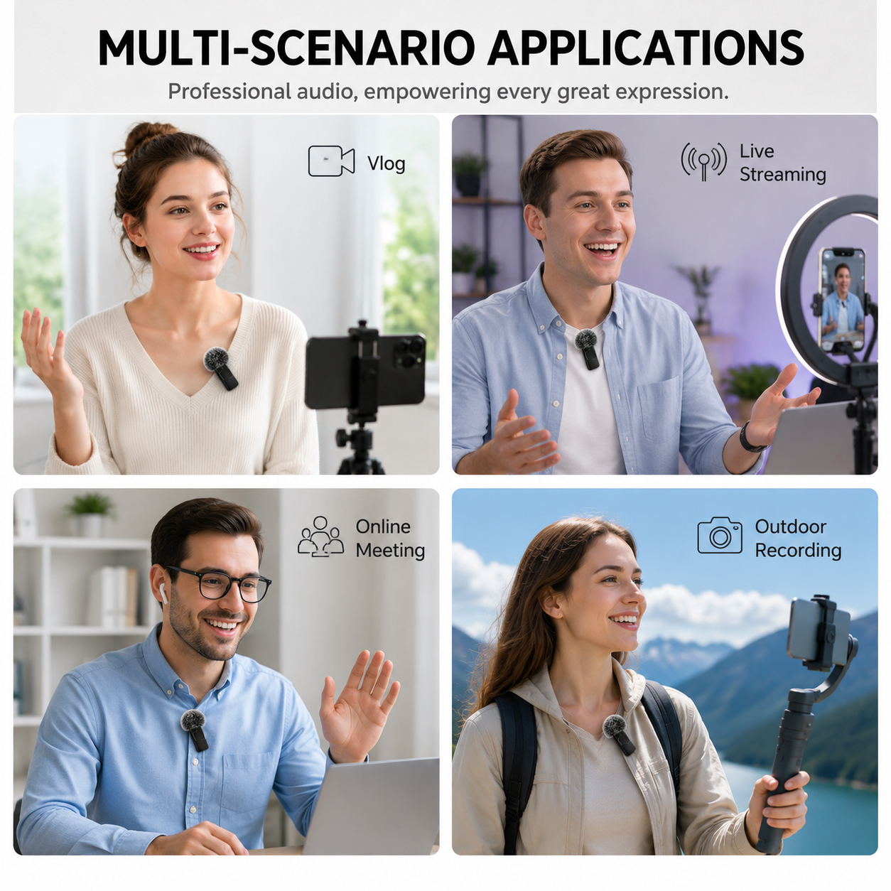 AliExpress Wireless Mini Lavalier Clip Mic with Furry Windscreen, Dual‑Port Type‑C & Lightning Adapter for iPhone, Android, Tablets, Laptop, view 3