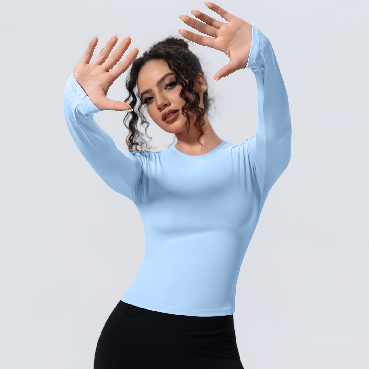AliExpress Woman's Yoga Long Sleeved Gym Sports Running Top Slim Breathable Soild Color Fitness Top Running Shirts Gym Top Yoga Sport Top, view 3