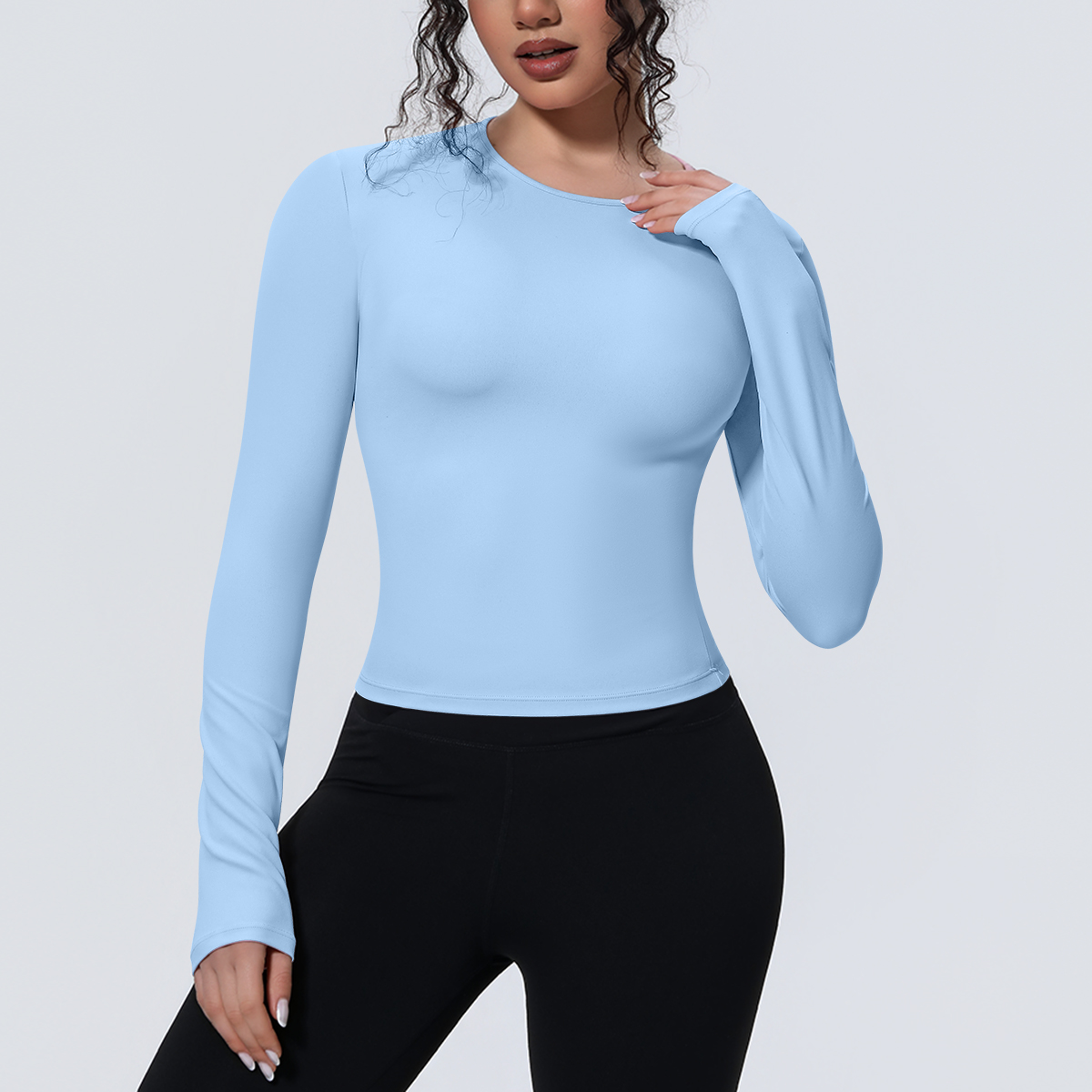 AliExpress Woman's Yoga Long Sleeved Gym Sports Running Top Slim Breathable Soild Color Fitness Top Running Shirts Gym Top Yoga Sport Top, view 5