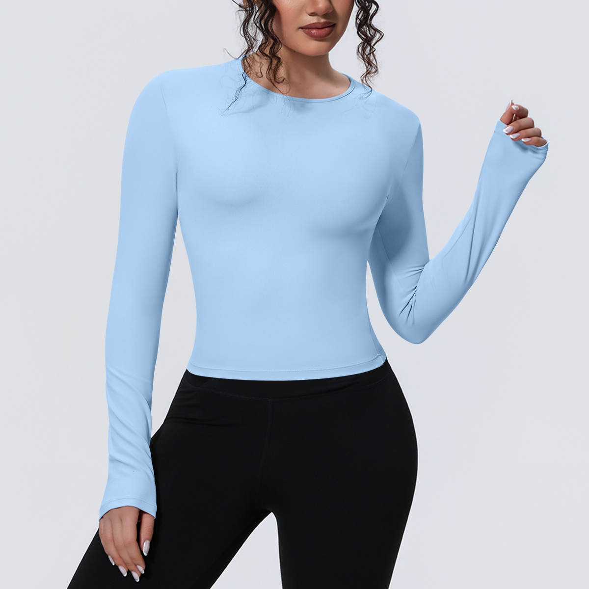 AliExpress Woman's Yoga Long Sleeved Gym Sports Running Top Slim Breathable Soild Color Fitness Top Running Shirts Gym Top Yoga Sport Top, view 6