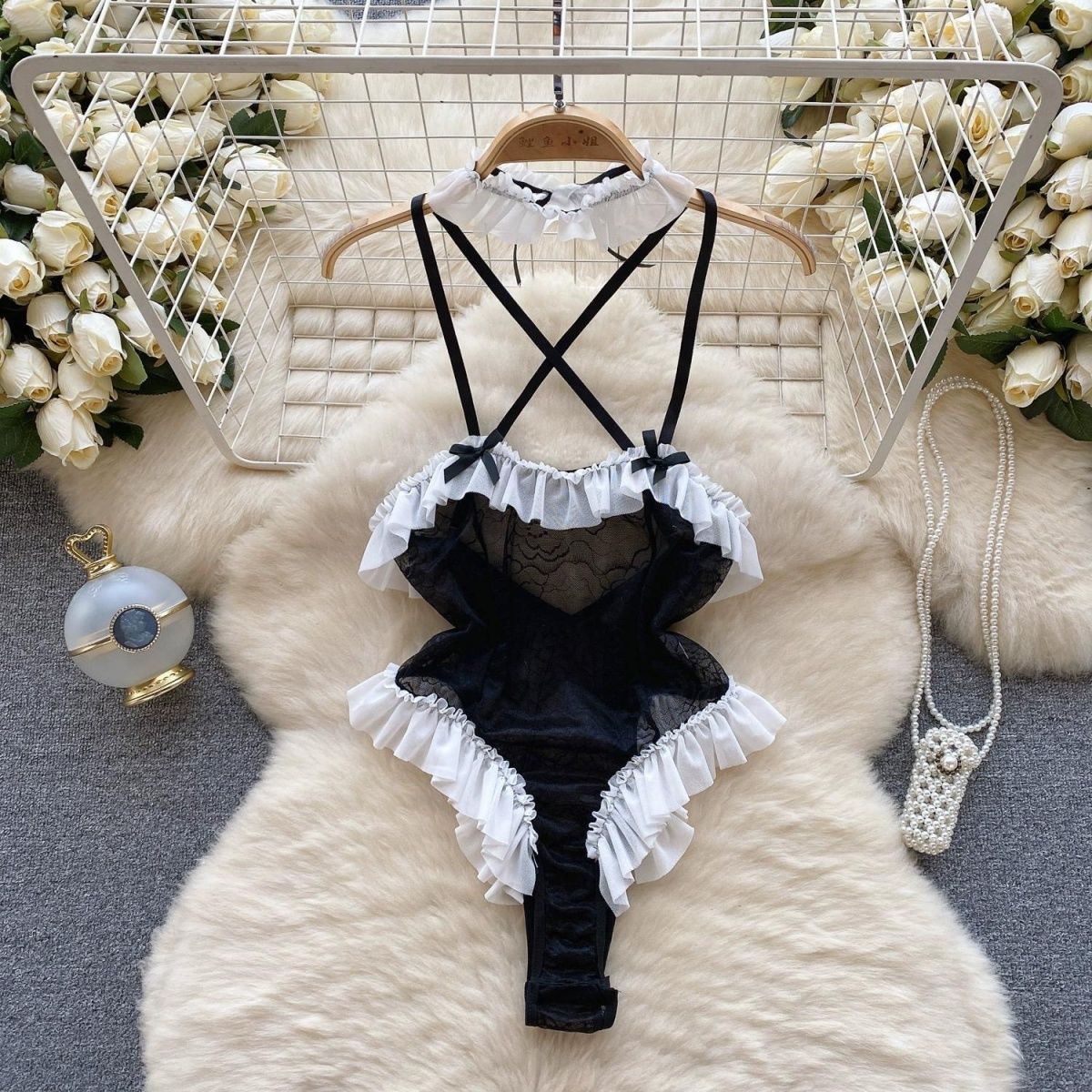 AliExpress Woman Sexy Comfortable Bodysuits Fashion Strap Backless Slim Bodysuits Lace Spliced Sheer Sexy Playsuits New, view 5