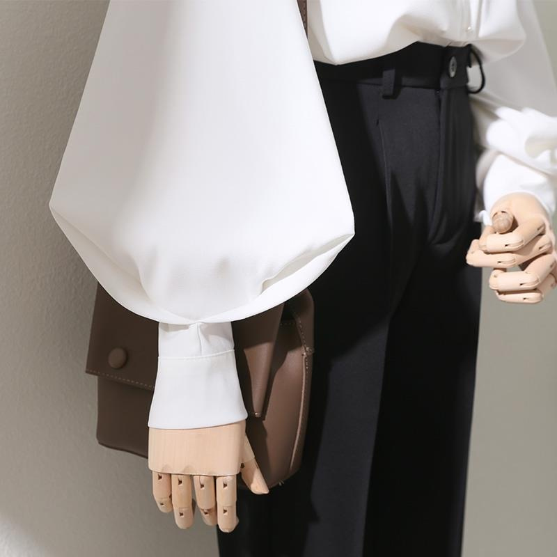 AliExpress Woman Spring Autumn Style Blouses Shirt Lady Long Lantern Sleeve Stand Collar Loose Blusas Tops DF4847, view 3