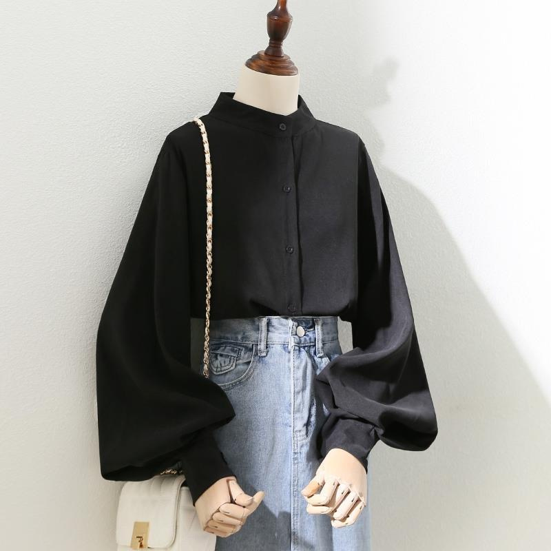 AliExpress Woman Spring Autumn Style Blouses Shirt Lady Long Lantern Sleeve Stand Collar Loose Blusas Tops DF4847, view 6
