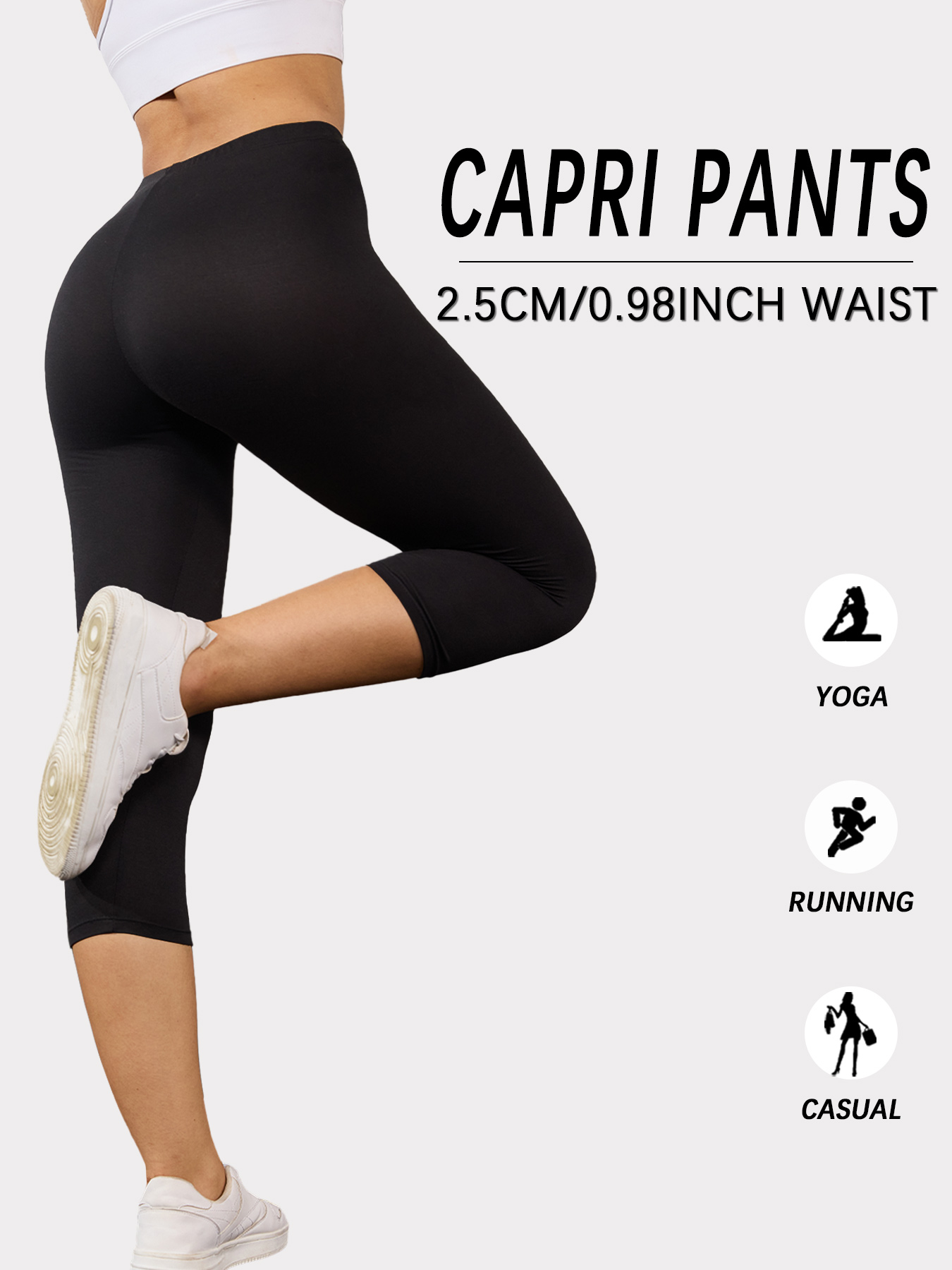 AliExpress Women Athletic Capri Pants Super Soft No See Through Leggings for Workout Yoga Running, view 2