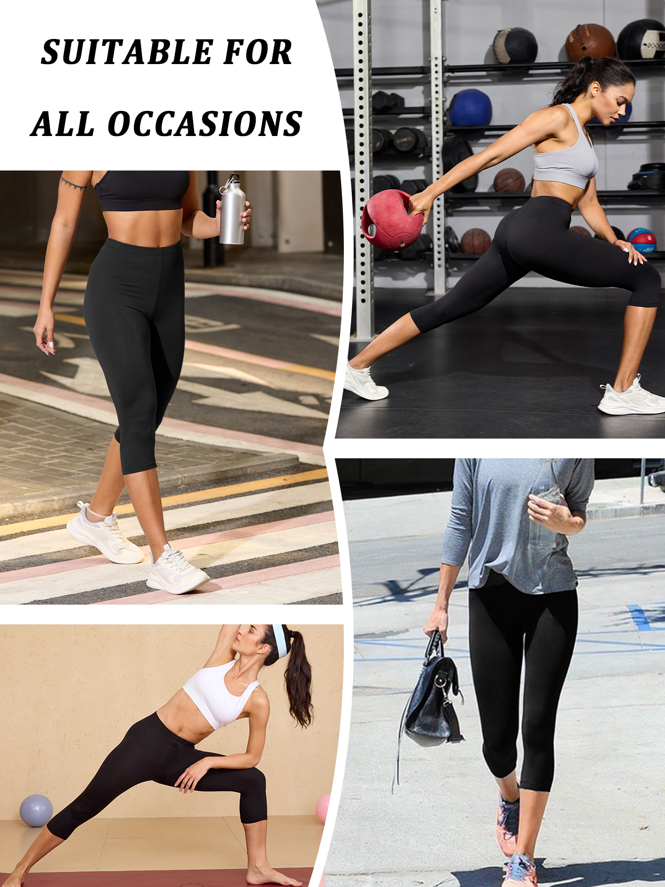 AliExpress Women Athletic Capri Pants Super Soft No See Through Leggings for Workout Yoga Running, view 3