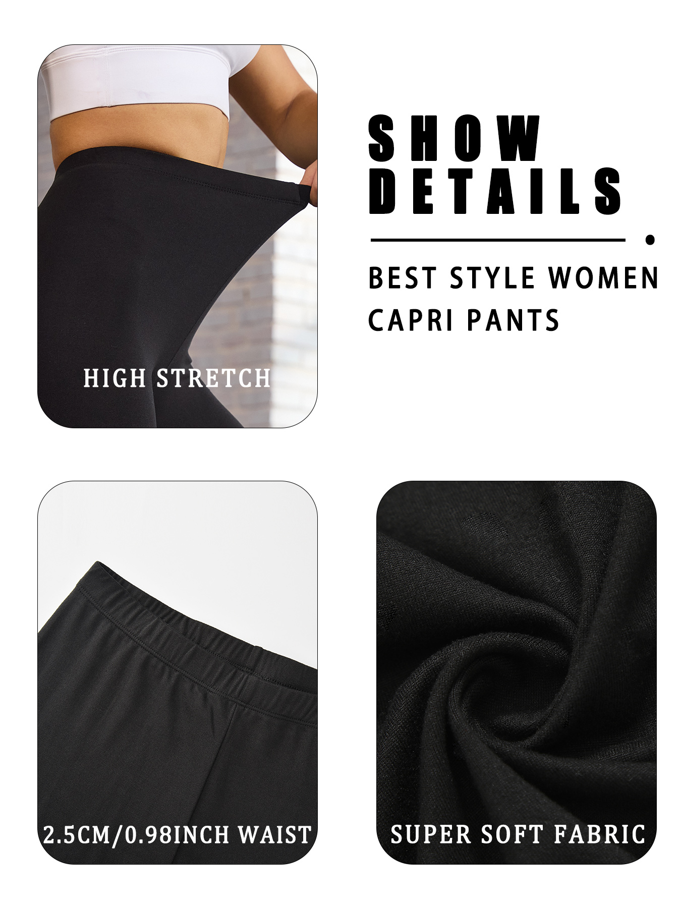AliExpress Women Athletic Capri Pants Super Soft No See Through Leggings for Workout Yoga Running, view 4
