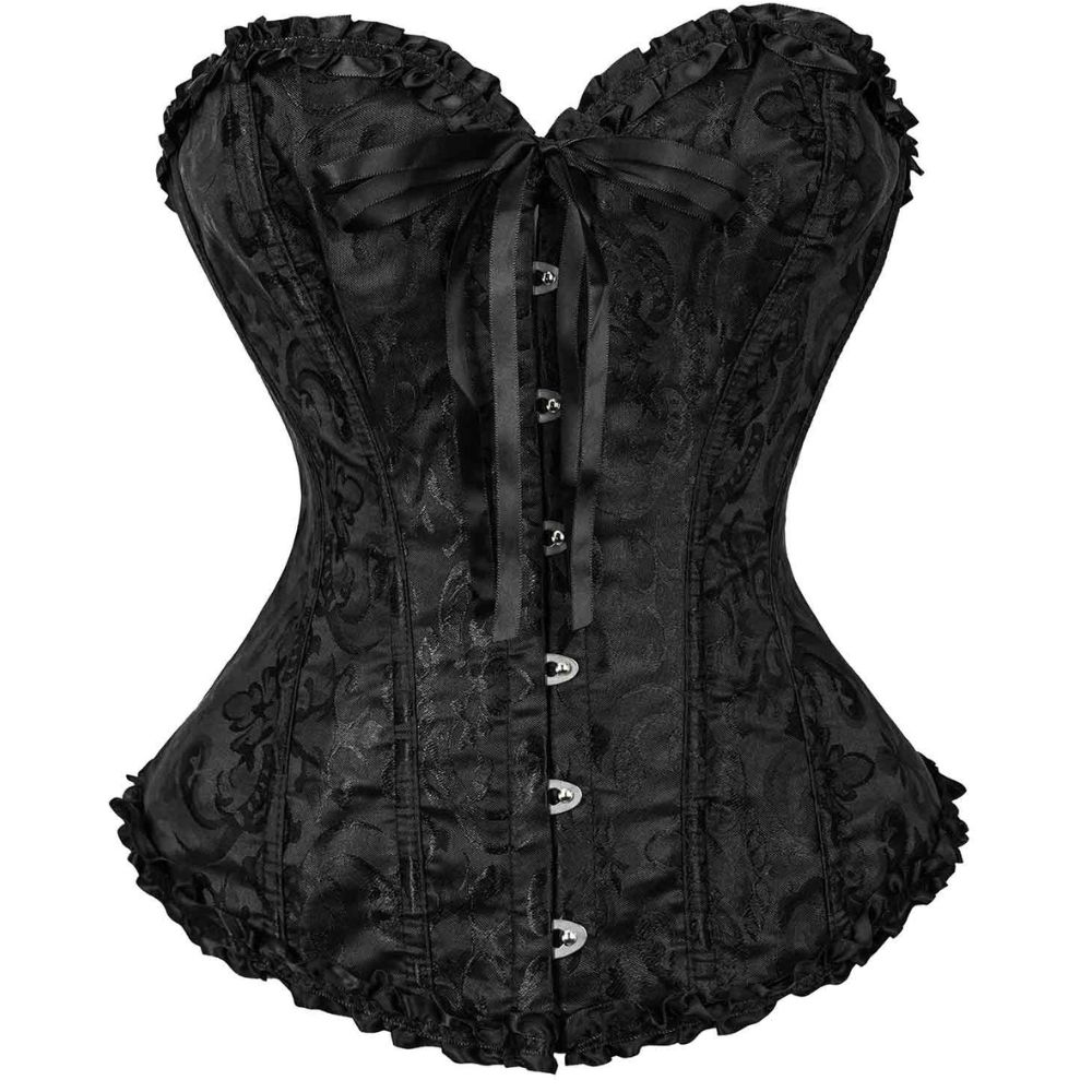 AliExpress Women Bustier Corset Victorian Gothic Jacquard Front Busk Waist Cincher Halloween Party Wear