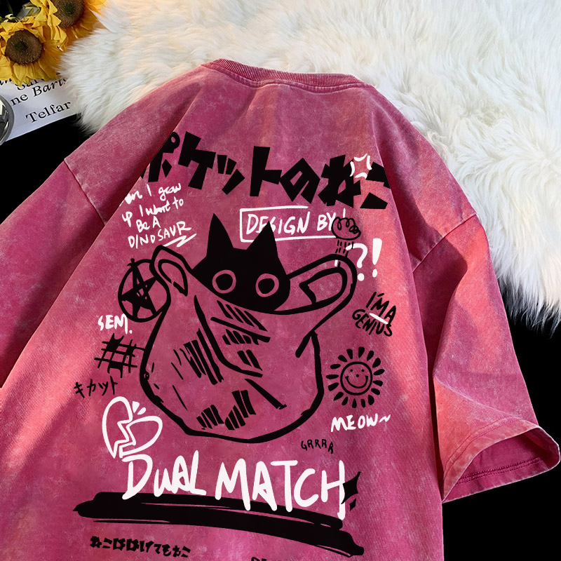 AliExpress Women Cartoon T-Shirts Vintage Summer Harajuku Kawaii Cat Printed Short Sleeve Tees Couple Streetwear Loose Clothes Cotton Tops, view 3
