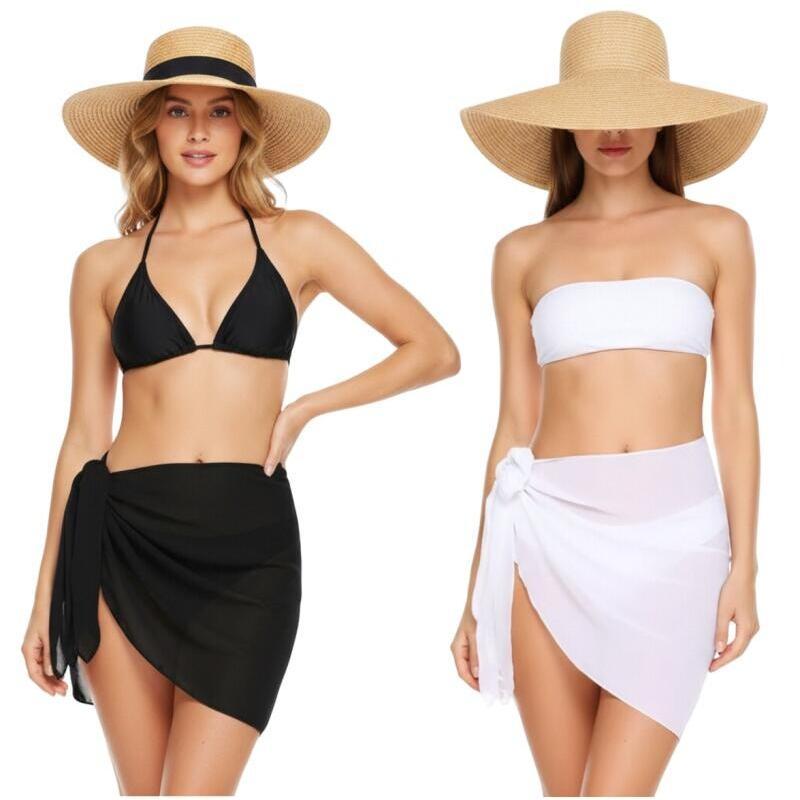 AliExpress Women Chiffon Short Sarong Swimsuit Coverups Beach Bikini Wrap Sheer Short Skirt Chiffon Scarf Bathing Suit Cover Ups Swimwear