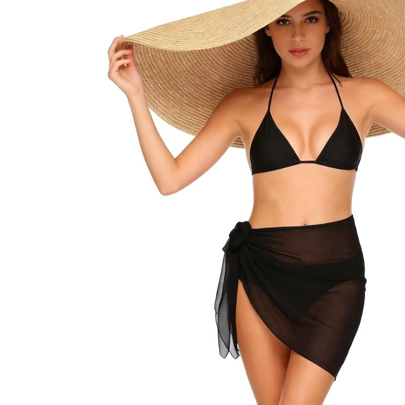 AliExpress Women Chiffon Short Sarong Swimsuit Coverups Beach Bikini Wrap Sheer Short Skirt Chiffon Scarf Bathing Suit Cover Ups Swimwear, view 4
