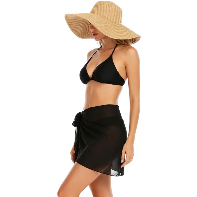 AliExpress Women Chiffon Short Sarong Swimsuit Coverups Beach Bikini Wrap Sheer Short Skirt Chiffon Scarf Bathing Suit Cover Ups Swimwear, view 5