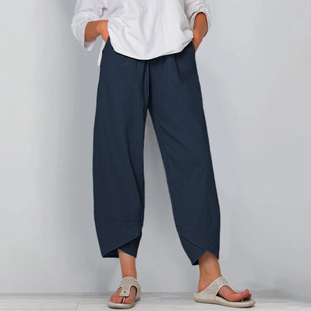 AliExpress Women Cotton Linen Harem Pants Vintage Printed Wide Leg Trousers Casual Solid Pockets Harajuku High Waist Baggy Pants Joggers, view 4