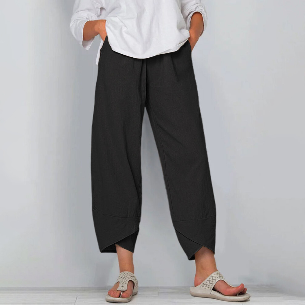 AliExpress Women Cotton Linen Harem Pants Vintage Printed Wide Leg Trousers Casual Solid Pockets Harajuku High Waist Baggy Pants Joggers, view 5