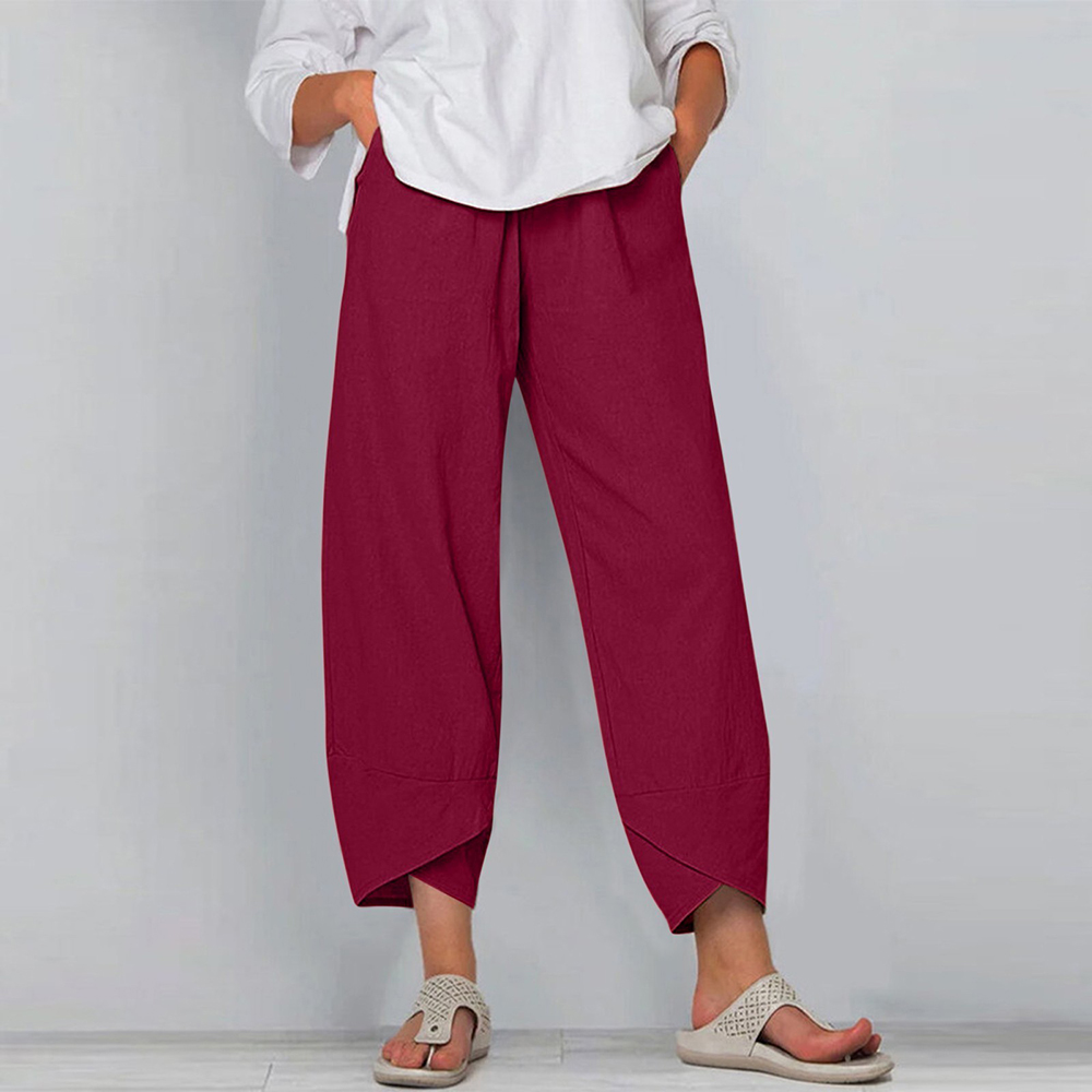 AliExpress Women Cotton Linen Harem Pants Vintage Printed Wide Leg Trousers Casual Solid Pockets Harajuku High Waist Baggy Pants Joggers, view 6