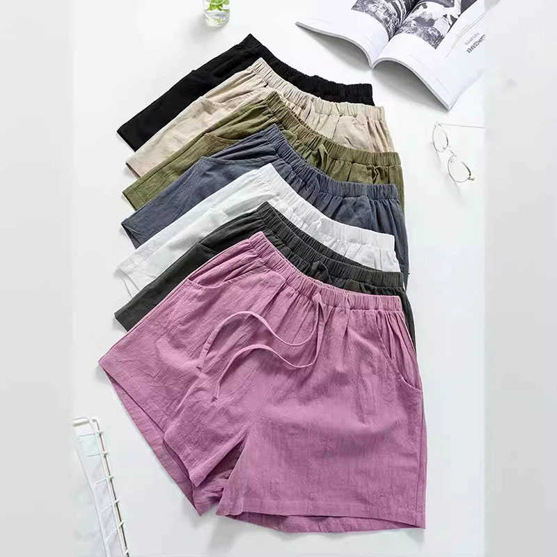 AliExpress Women Cotton Linen Shorts 2026 New Summer High Waist Casual Sports Shorts Female Solid Color Pocket Loose Beach Hot Short Pants