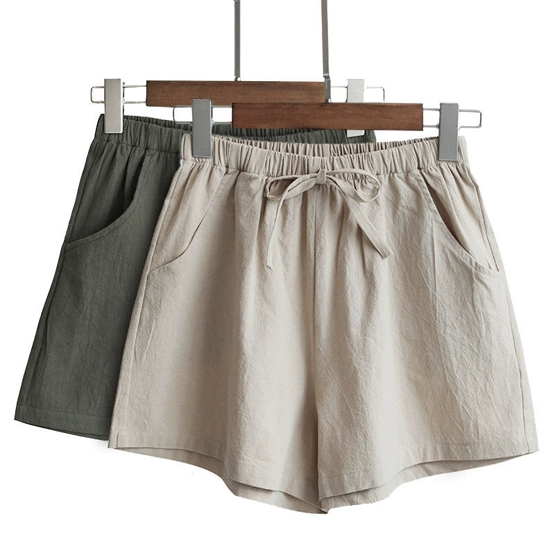 AliExpress Women Cotton Linen Shorts 2026 New Summer High Waist Casual Sports Shorts Female Solid Color Pocket Loose Beach Hot Short Pants, view 3