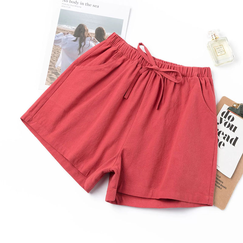 AliExpress Women Cotton Linen Shorts 2026 New Summer High Waist Casual Sports Shorts Female Solid Color Pocket Loose Beach Hot Short Pants, view 4