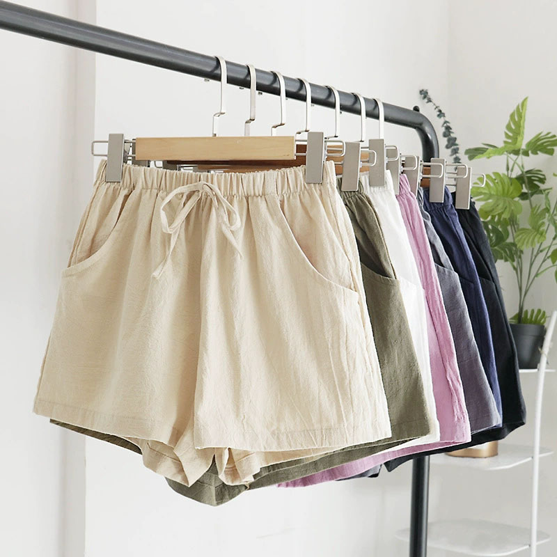 AliExpress Women Cotton Linen Shorts 2026 New Summer High Waist Casual Sports Shorts Female Solid Color Pocket Loose Beach Hot Short Pants, view 5