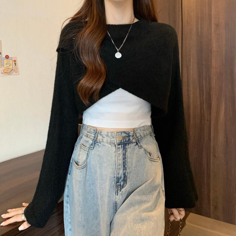 AliExpress Women Crisscross Sweater Crop Pullover Relaxe-fit Cross Front Knit Wrap Jumper Knitwear Teen-girl Fall Winter Elegant Outfit, view 2