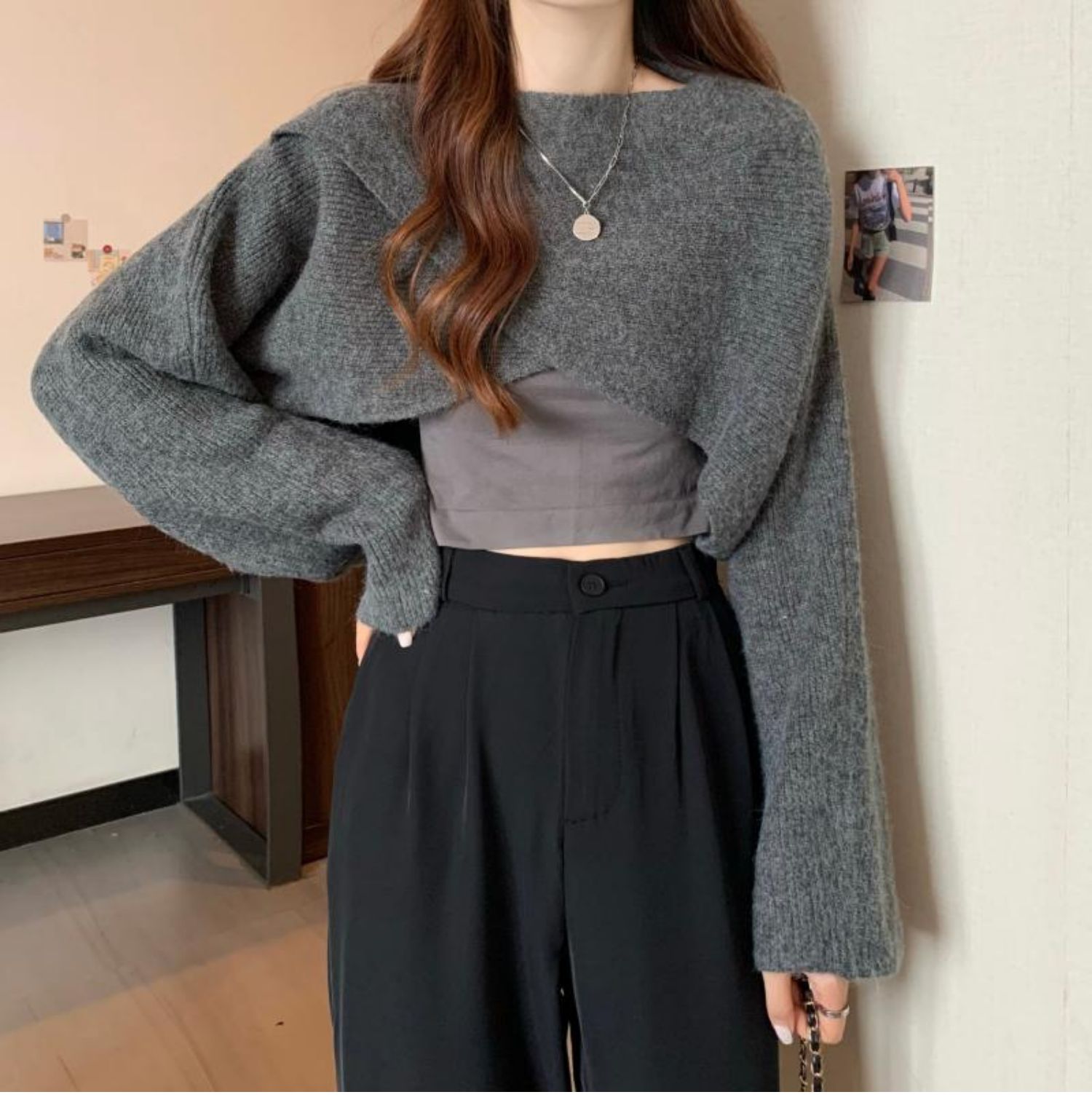 AliExpress Women Crisscross Sweater Crop Pullover Relaxe-fit Cross Front Knit Wrap Jumper Knitwear Teen-girl Fall Winter Elegant Outfit, view 3