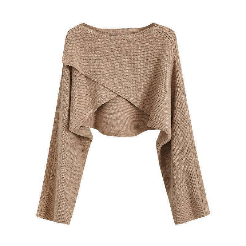 AliExpress Women Crisscross Sweater Crop Pullover Relaxe-fit Cross Front Knit Wrap Jumper Knitwear Teen-girl Fall Winter Elegant Outfit, view 5