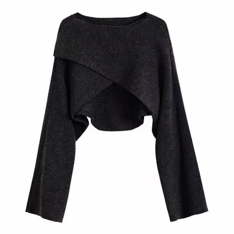 AliExpress Women Crisscross Sweater Crop Pullover Relaxe-fit Cross Front Knit Wrap Jumper Knitwear Teen-girl Fall Winter Elegant Outfit, view 6