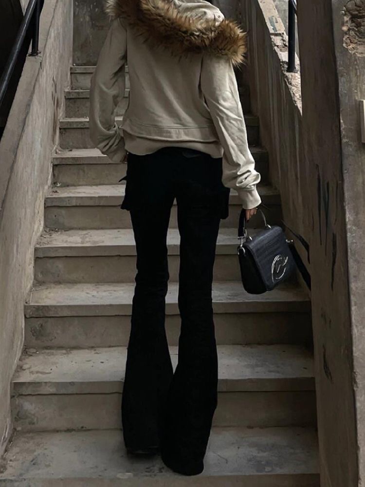 AliExpress Women Dark Academia Goblin Core Long Trousers Gyaru Goth Low Rise Flare Pants Y2K Streetwear Stretch Japanese Harajuku Grunge, view 3