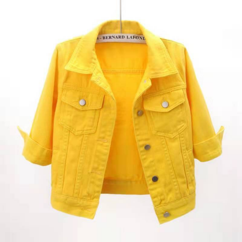 AliExpress Women Denim Jacket Spring Autumn Short Coat Pink Jean Jackets Casual Tops Purple Yellow Purple Blue Loose Tops Lady Outerwear