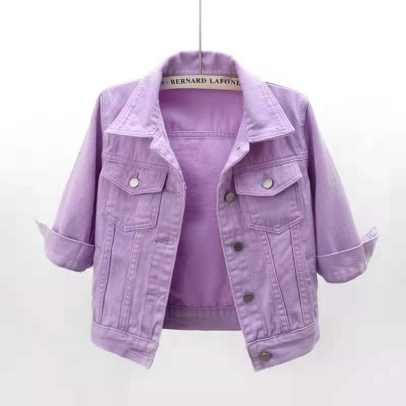 AliExpress Women Denim Jacket Spring Autumn Short Coat Pink Jean Jackets Casual Tops Purple Yellow Purple Blue Loose Tops Lady Outerwear, view 2