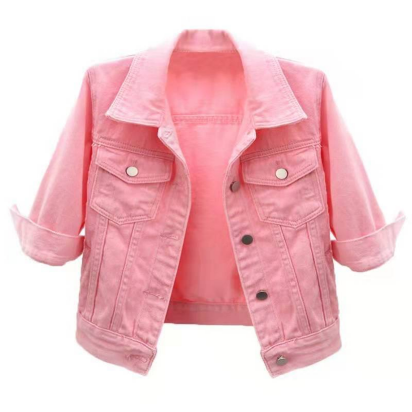 AliExpress Women Denim Jacket Spring Autumn Short Coat Pink Jean Jackets Casual Tops Purple Yellow Purple Blue Loose Tops Lady Outerwear, view 3