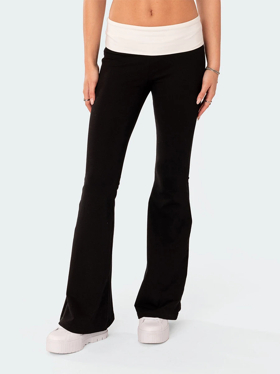 AliExpress Women Fashion Flared Pants Casual Contrast Color Creativity Elastic Waist Bell Bottoms Bootcut Trousers Y2K 2024 New Streetwear, view 2
